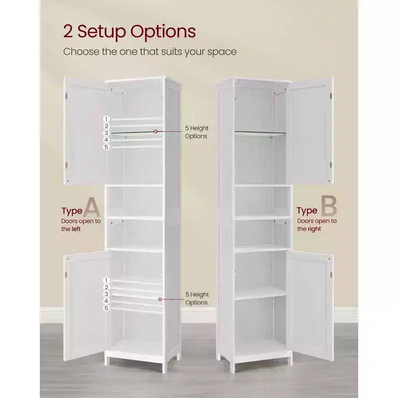 Slim LED Bathroom Cabinet with Adjustable Shelves, Freestanding Storage Unit, 15.7 Inch Narrow Design