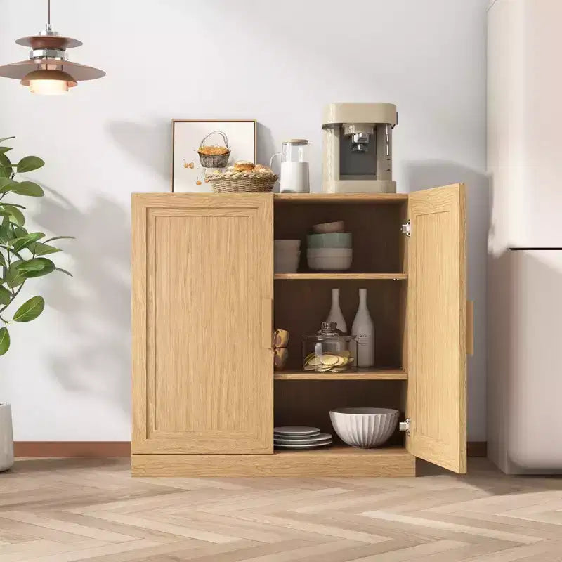 31x31x16 Wood Accent Cabinet in Natural Color, Storage Organizer with Adjustable Shelves for Kitchen Bedroom Entryway Living Room Dinning Room