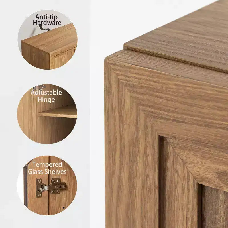 31x31x16 Wood Accent Cabinet in Natural Color, Storage Organizer with Adjustable Shelves for Kitchen Bedroom Entryway Living Room Dinning Room