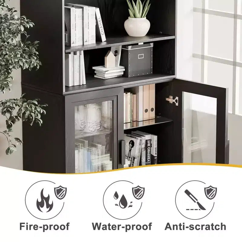 36*31*16 Wood Accent Sideboard Cabinet in Black, Storage Organizer with Adjustable Shelves for Kitchen Bedroom Living Room Dinning Room