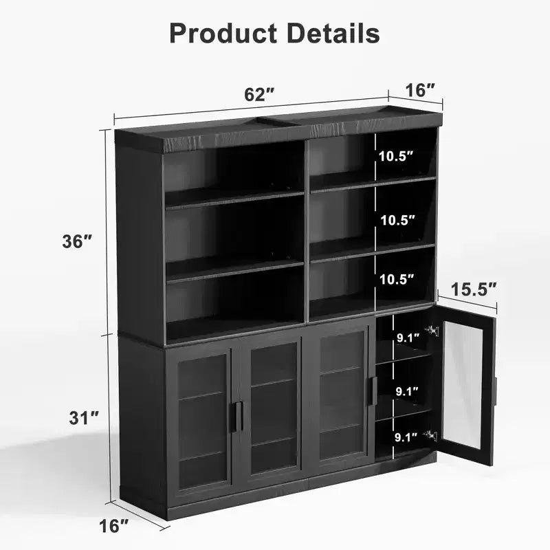 36*31*16 Wood Accent Sideboard Cabinet in Black, Storage Organizer with Adjustable Shelves for Kitchen Bedroom Living Room Dinning Room