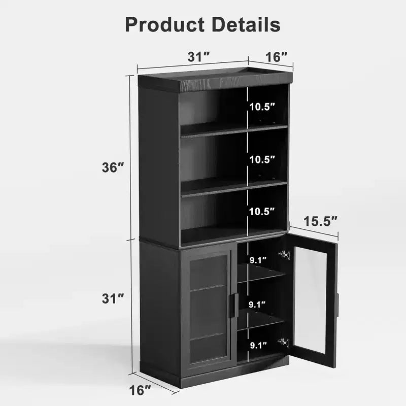 36*31*16 Wood Accent Sideboard Cabinet in Black, Storage Organizer with Adjustable Shelves for Kitchen Bedroom Living Room Dinning Room