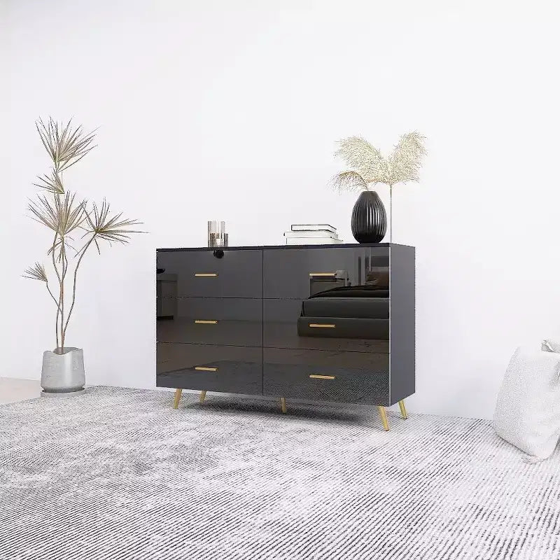 6-Drawer Dresser with Golden Handles and Steel Legs, Spacious Large Drawers, Stylish Storage Chest for Home Organization