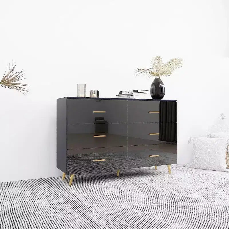 6-Drawer Dresser with Golden Handles and Steel Legs, Spacious Large Drawers, Stylish Storage Chest for Home Organization