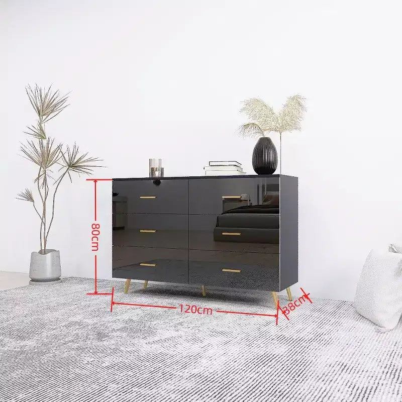 6-Drawer Dresser with Golden Handles and Steel Legs, Spacious Large Drawers, Stylish Storage Chest for Home Organization