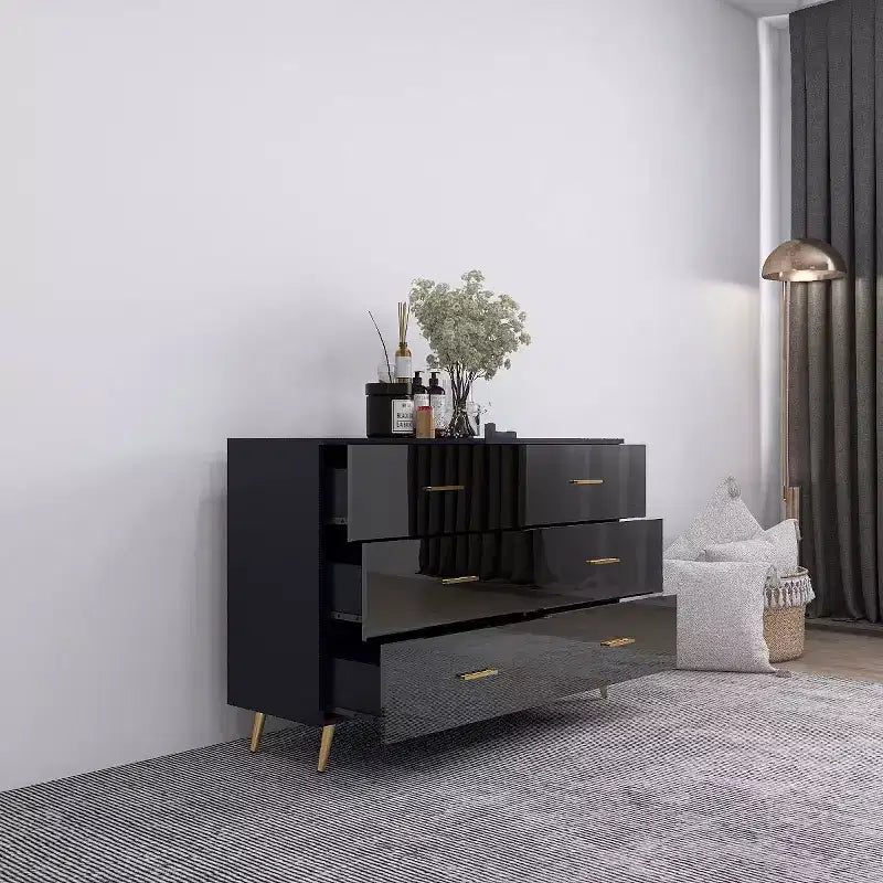 6-Drawer Dresser with Golden Handles and Steel Legs, Spacious Large Drawers, Stylish Storage Chest for Home Organization