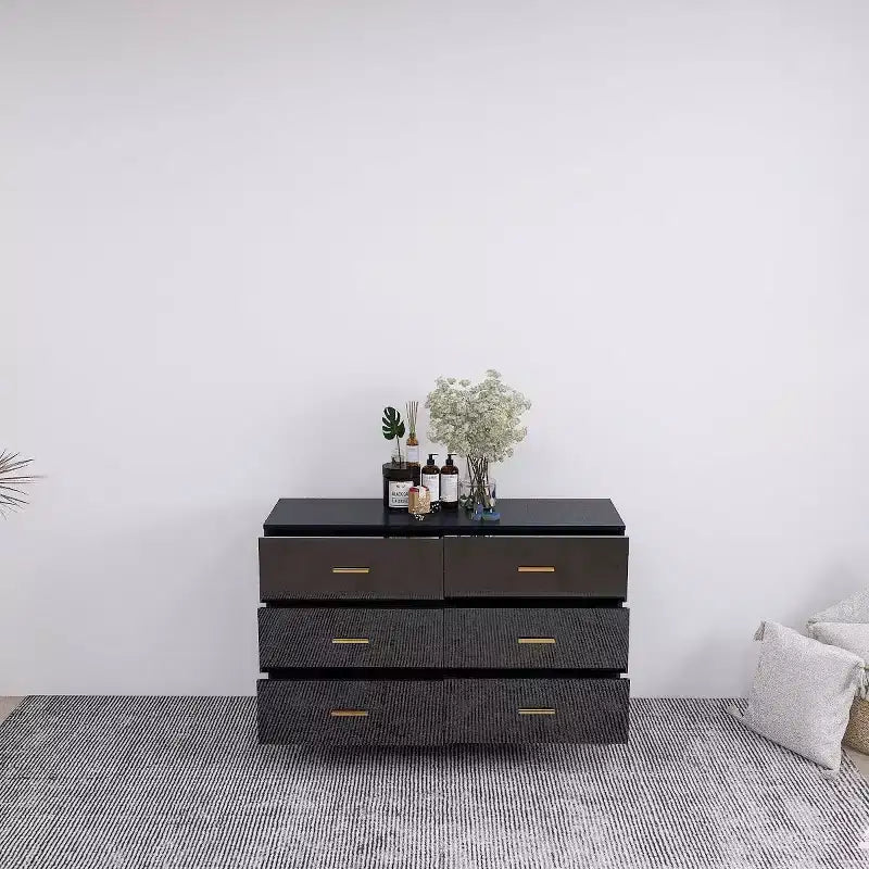 6-Drawer Dresser with Golden Handles and Steel Legs, Spacious Large Drawers, Stylish Storage Chest for Home Organization