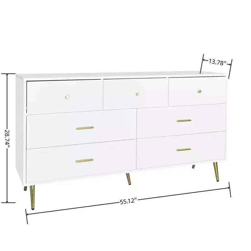 6-Drawer Dresser with Golden Handles and Steel Legs, Spacious Large Drawers, Stylish Storage Chest for Home Organization