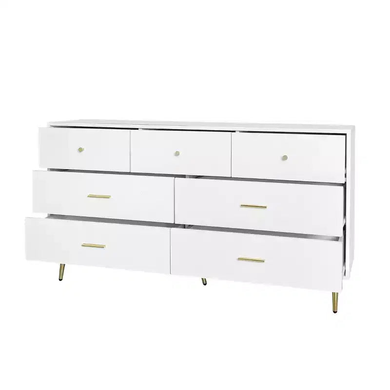 6-Drawer Dresser with Golden Handles and Steel Legs, Spacious Large Drawers, Stylish Storage Chest for Home Organization