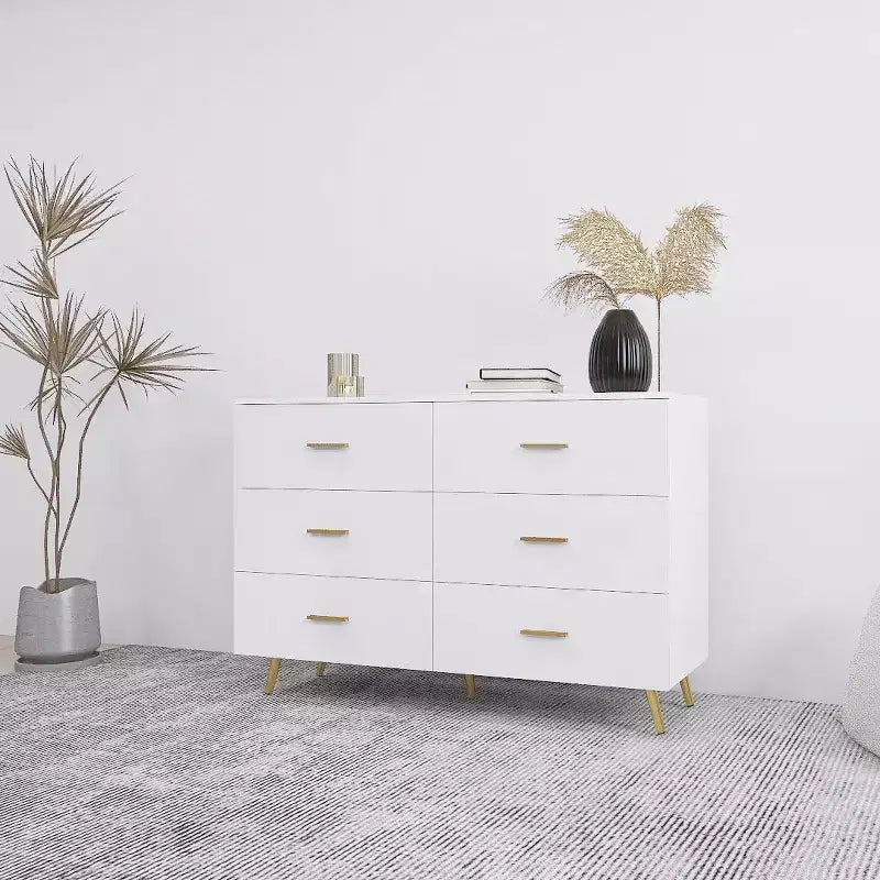 6-Drawer Dresser with Golden Handles and Steel Legs, Spacious Large Drawers, Stylish Storage Chest for Home Organization