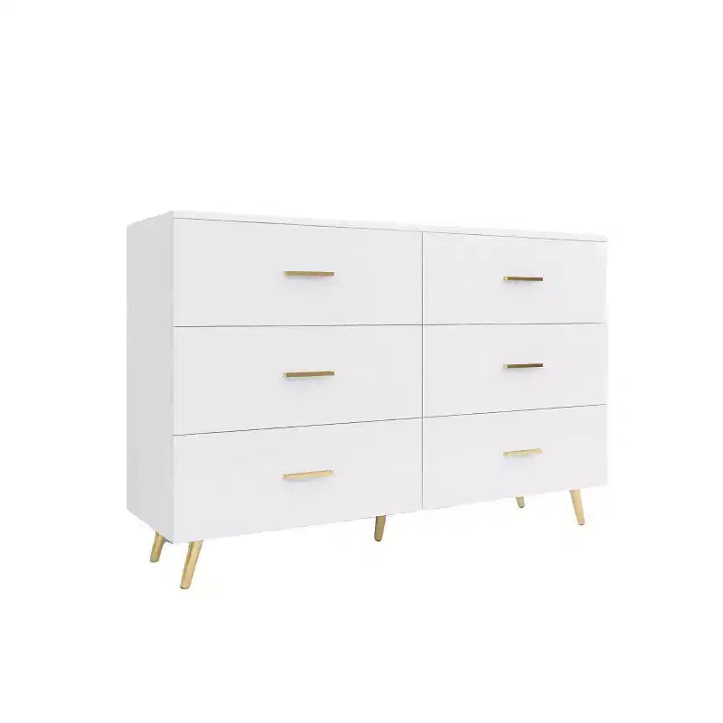 6-Drawer Dresser with Golden Handles and Steel Legs, Spacious Large Drawers, Stylish Storage Chest for Home Organization