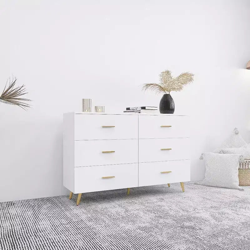 6-Drawer Dresser with Golden Handles and Steel Legs, Spacious Large Drawers, Stylish Storage Chest for Home Organization