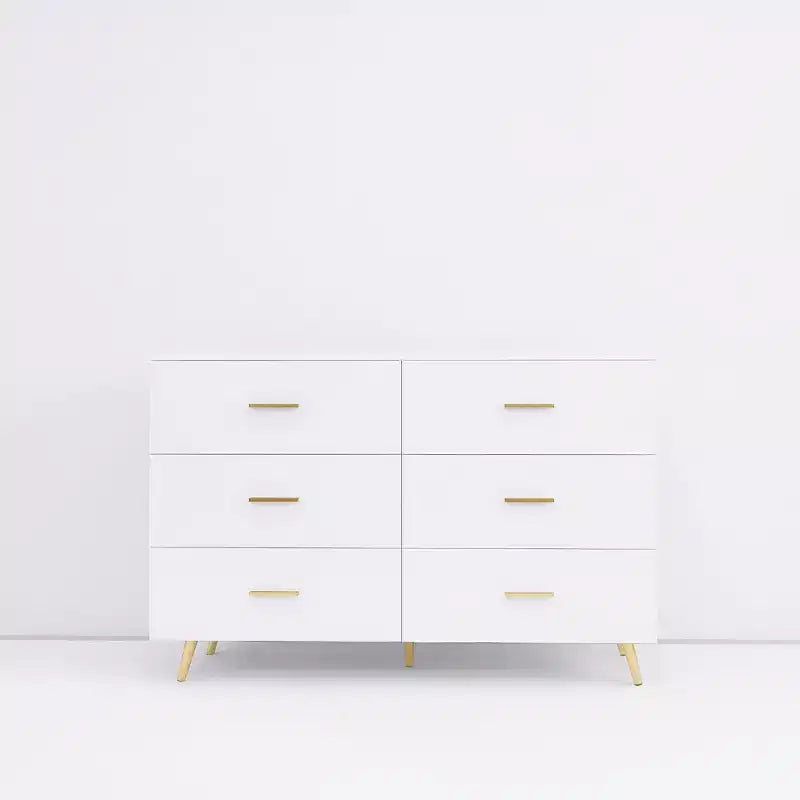 6-Drawer Dresser with Golden Handles and Steel Legs, Spacious Large Drawers, Stylish Storage Chest for Home Organization