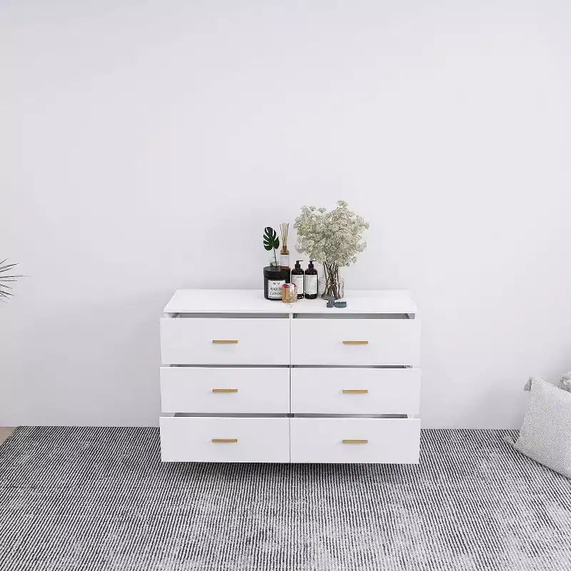 6-Drawer Dresser with Golden Handles and Steel Legs, Spacious Large Drawers, Stylish Storage Chest for Home Organization