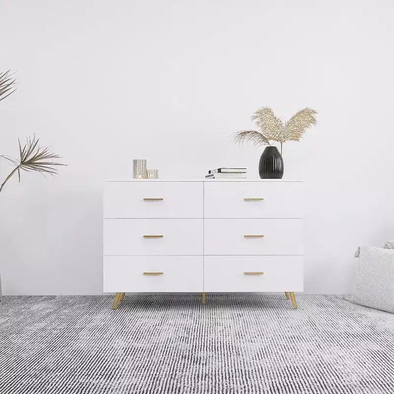 6-Drawer Dresser with Golden Handles and Steel Legs, Spacious Large Drawers, Stylish Storage Chest for Home Organization
