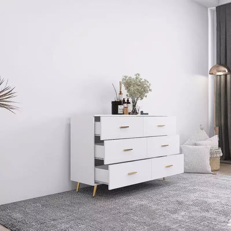 6-Drawer Dresser with Golden Handles and Steel Legs, Spacious Large Drawers, Stylish Storage Chest for Home Organization