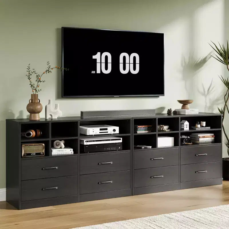 4-Drawer Dresser with 6 Adjustable Open Cubbies – Modern Black Chest of Drawers