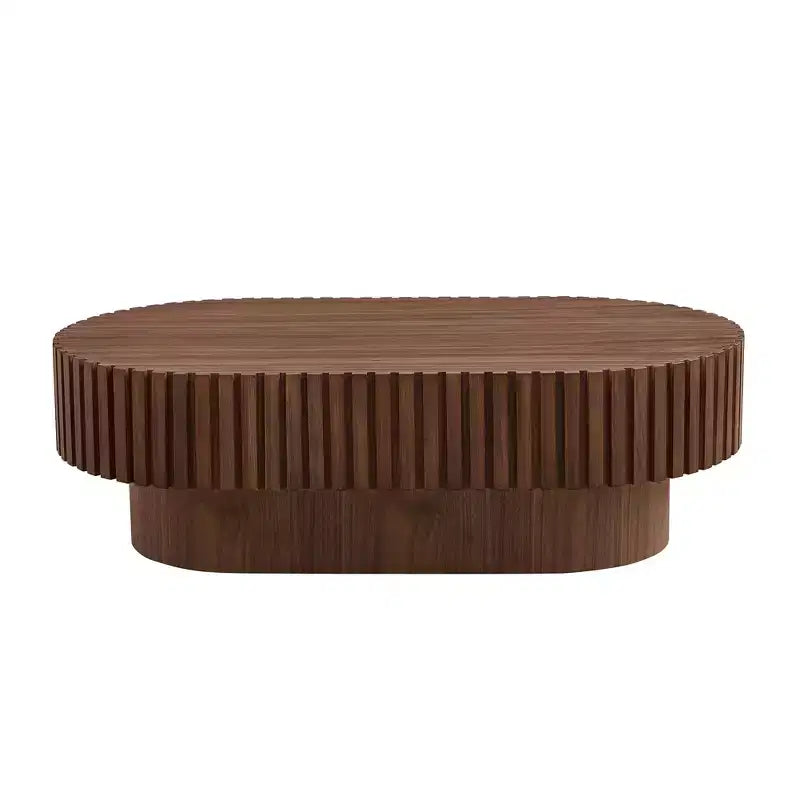 Modern Handcrafted Oval Coffee Table, 44L with Sturdy Pedestal, Space-Saving Drum Center Table for Small Living Room Office