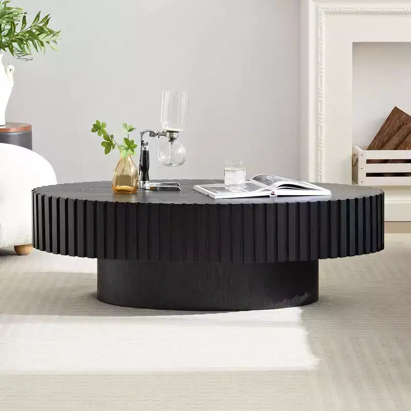 Modern Handcrafted Oval Coffee Table, 44L with Sturdy Pedestal, Space-Saving Drum Center Table for Small Living Room Office