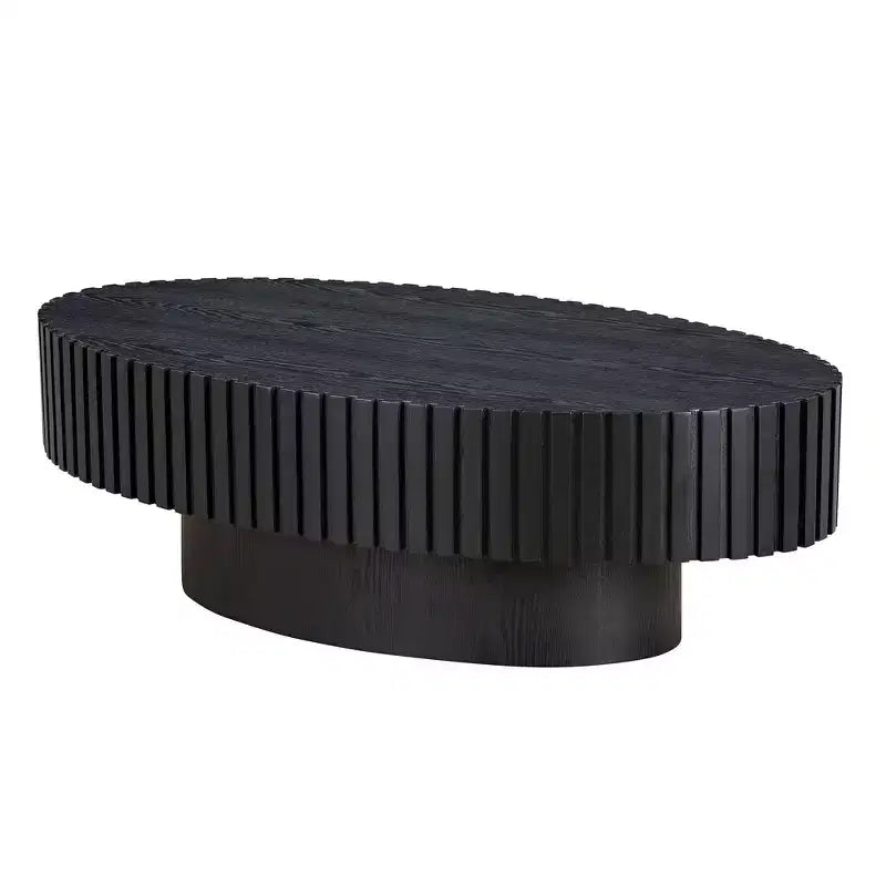 Modern Handcrafted Oval Coffee Table, 44L with Sturdy Pedestal, Space-Saving Drum Center Table for Small Living Room Office