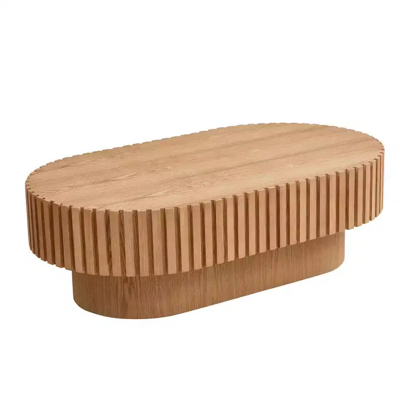 Modern Handcrafted Oval Coffee Table, 44L with Sturdy Pedestal, Space-Saving Drum Center Table for Small Living Room Office