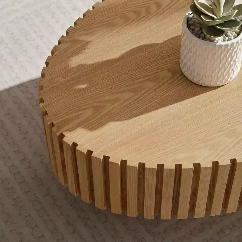 Modern Handcrafted Oval Coffee Table, 44L with Sturdy Pedestal, Space-Saving Drum Center Table for Small Living Room Office
