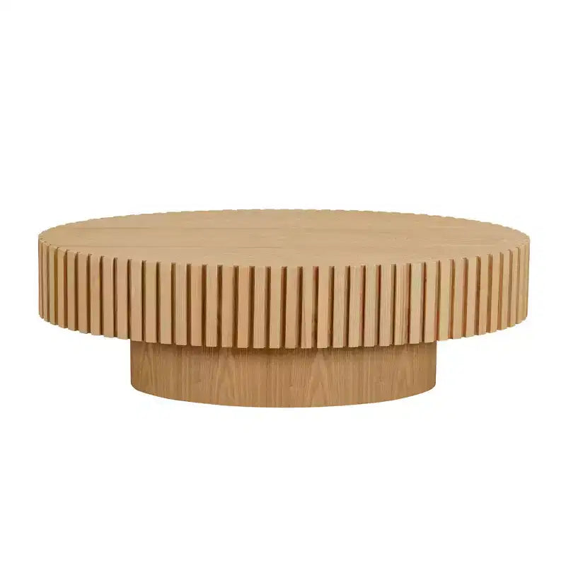 Modern Handcrafted Oval Coffee Table, 44L with Sturdy Pedestal, Space-Saving Drum Center Table for Small Living Room Office