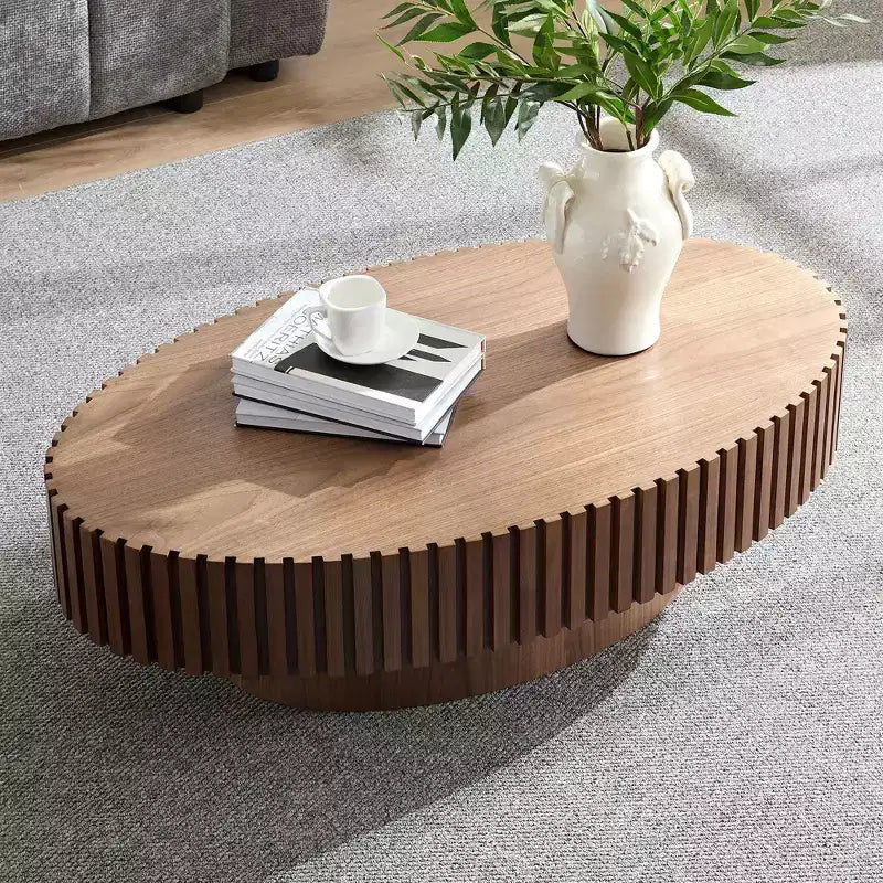 Modern Handcrafted Oval Coffee Table, 44L with Sturdy Pedestal, Space-Saving Drum Center Table for Small Living Room Office