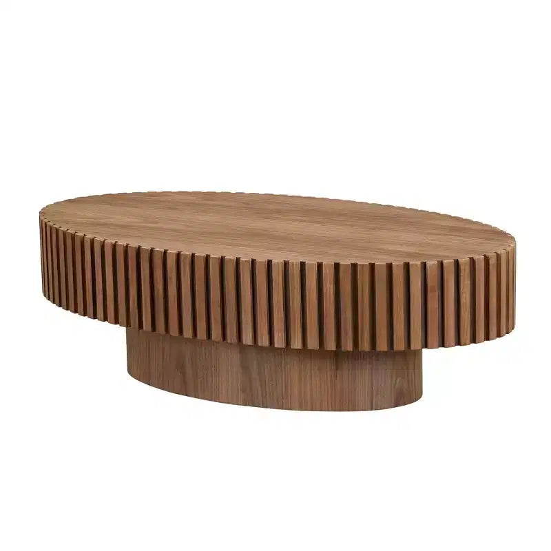 Modern Handcrafted Oval Coffee Table, 44L with Sturdy Pedestal, Space-Saving Drum Center Table for Small Living Room Office