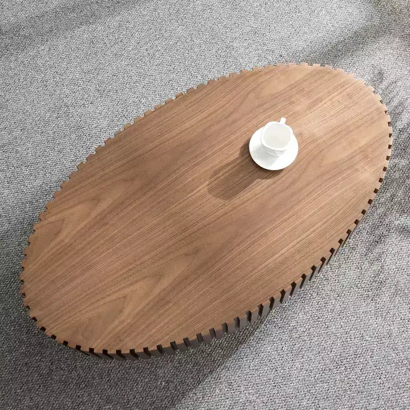 Modern Handcrafted Oval Coffee Table, 44L with Sturdy Pedestal, Space-Saving Drum Center Table for Small Living Room Office