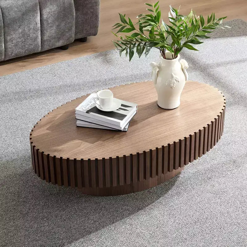 Modern Handcrafted Oval Coffee Table, 44L with Sturdy Pedestal, Space-Saving Drum Center Table for Small Living Room Office