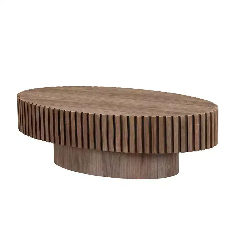 Modern Handcrafted Oval Coffee Table, 44L with Sturdy Pedestal, Space-Saving Drum Center Table for Small Living Room Office