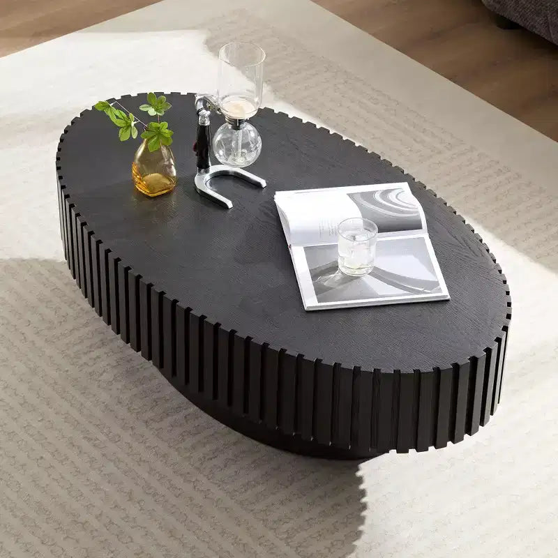 Modern Handcrafted Oval Coffee Table, 44L with Sturdy Pedestal, Space-Saving Drum Center Table for Small Living Room Office