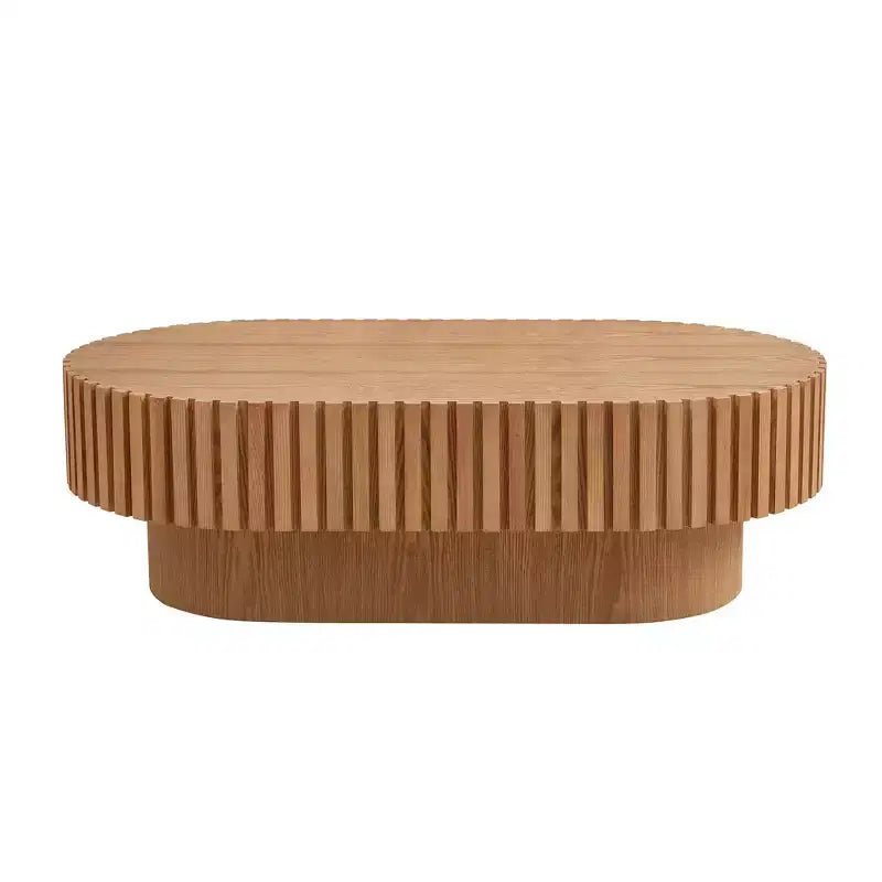 Modern Handcrafted Oval Coffee Table, 44L with Sturdy Pedestal, Space-Saving Drum Center Table for Small Living Room Office