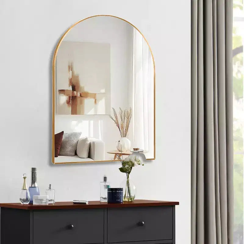 Whisen 30x40 Inch Arched Bathrrom Wall Mirror, Premium HD Glass, Brushed Aluminum Frame