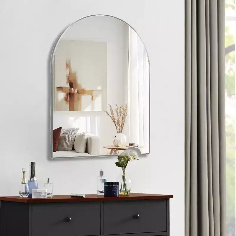 Whisen 30x40 Inch Arched Bathrrom Wall Mirror, Premium HD Glass, Brushed Aluminum Frame