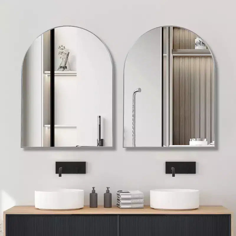 Whisen 30x40 Inch Arched Bathrrom Wall Mirror, Premium HD Glass, Brushed Aluminum Frame