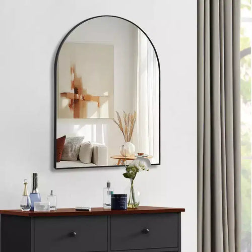 Miroir mural arqué 30x40 pouces, verre HD de qualité supérieure, cadre en aluminium brossé