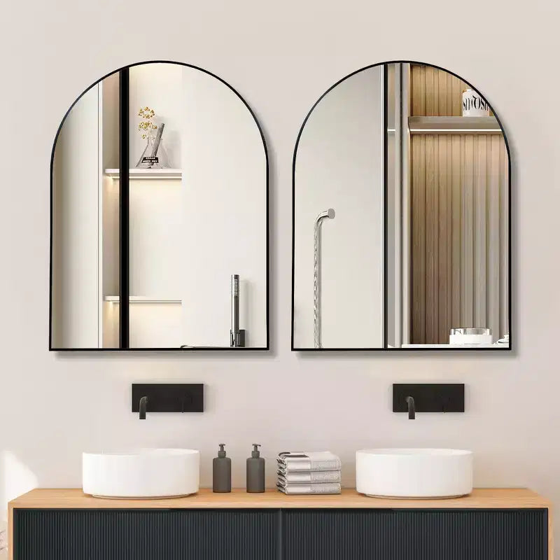 Whisen 30x40 Inch Arched Bathrrom Wall Mirror, Premium HD Glass, Brushed Aluminum Frame