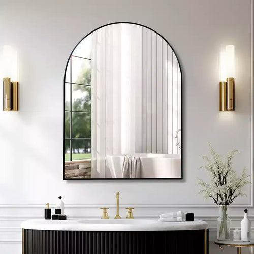 Whisen 30x40 Inch Arched Bathrrom Wall Mirror, Premium HD Glass, Brushed Aluminum Frame