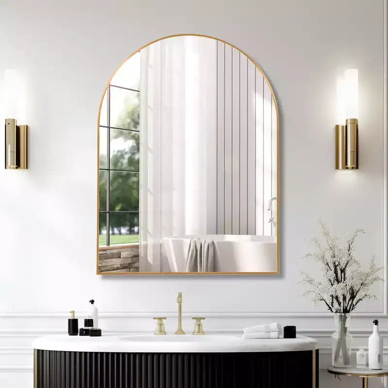 Whisen 30x40 Inch Arched Bathrrom Wall Mirror, Premium HD Glass, Brushed Aluminum Frame