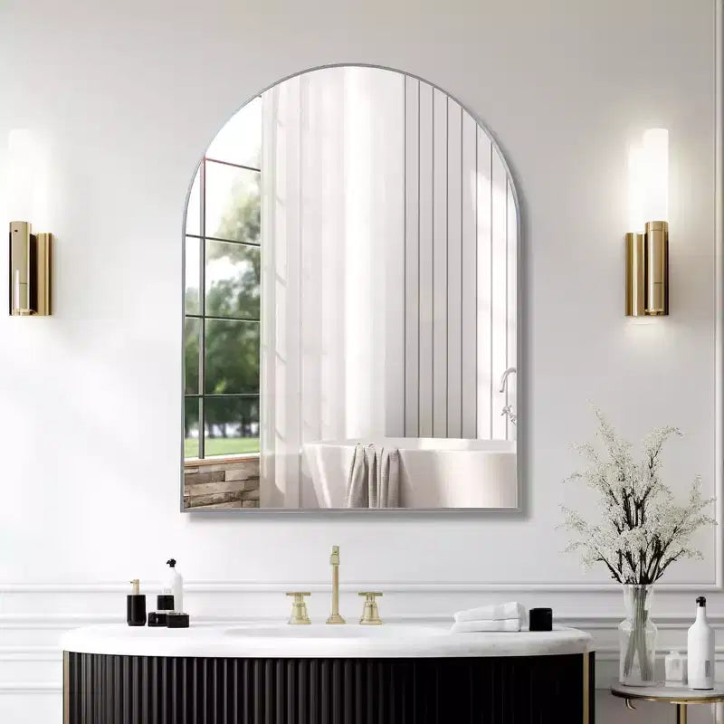Whisen 30x40 Inch Arched Bathrrom Wall Mirror, Premium HD Glass, Brushed Aluminum Frame