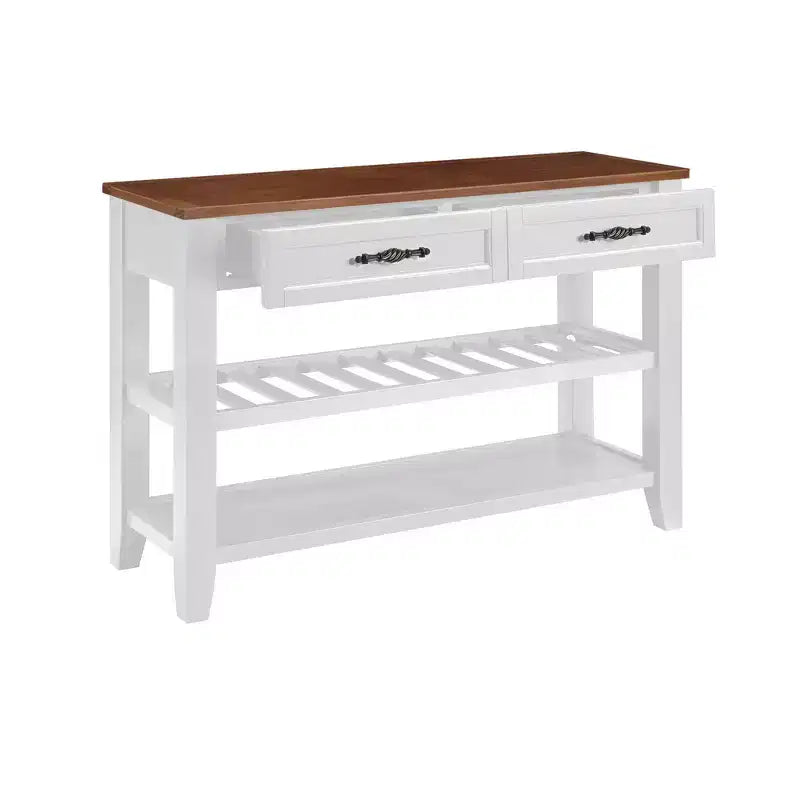42" Console Table with Two Open Shelves, Pine Solid Wood Frame and Legs