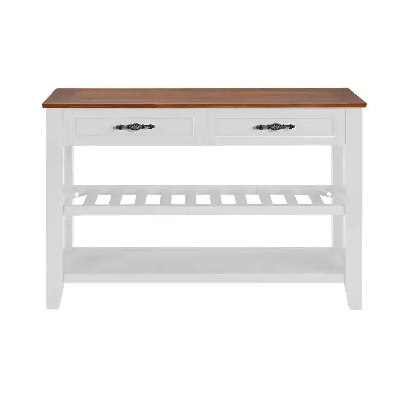 42" Console Table with Two Open Shelves, Pine Solid Wood Frame and Legs