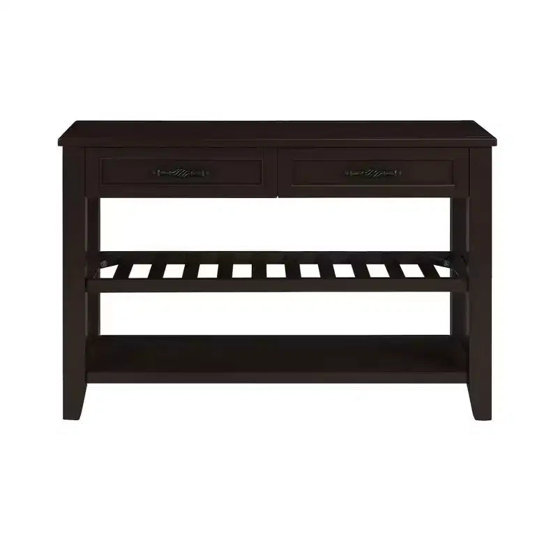 42" Console Table with Two Open Shelves, Pine Solid Wood Frame and Legs