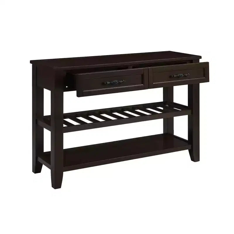 42" Console Table with Two Open Shelves, Pine Solid Wood Frame and Legs