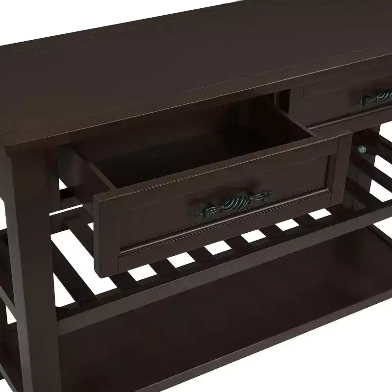 42" Console Table with Two Open Shelves, Pine Solid Wood Frame and Legs
