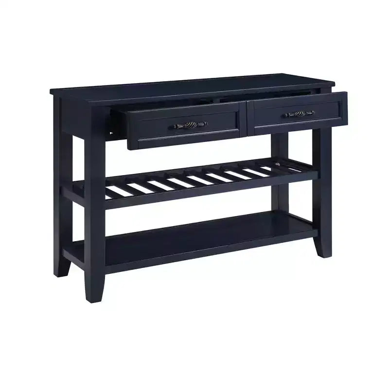 42" Console Table with Two Open Shelves, Pine Solid Wood Frame and Legs