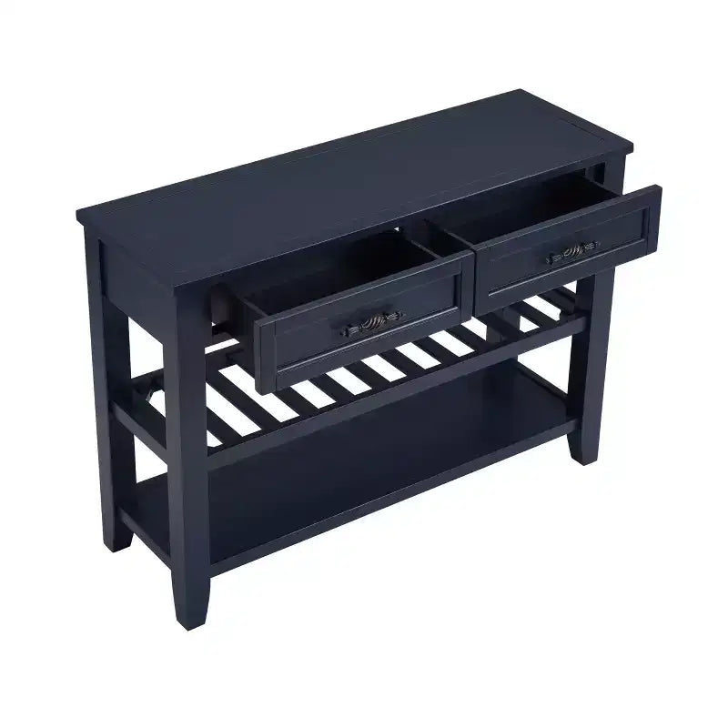 42" Console Table with Two Open Shelves, Pine Solid Wood Frame and Legs
