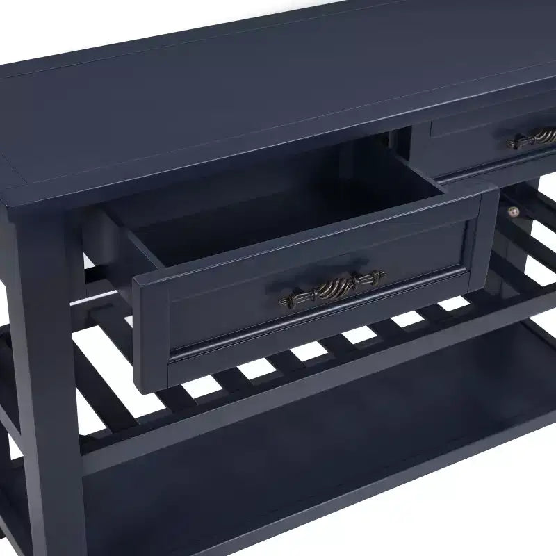 42" Console Table with Two Open Shelves, Pine Solid Wood Frame and Legs